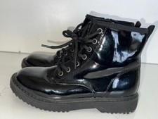 NEXT GIRLS KIDS BLACK PATENT LEATHER LACE&ZIP UP ANKLE BOOTS UK  1 EUR 32  KDO16