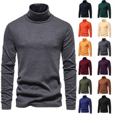 Mens Roll Neck Lightweight Jumper T-Shirt Turtle Funnel Long Sleeve Polo Tops UK