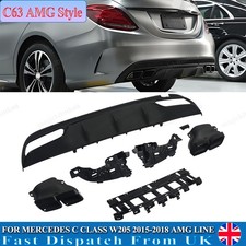 C63 STYLE FOR MERCEDES C CLASS W205 SALOON REAR BUMPER DIFFUSER+EXHAUST PIPE