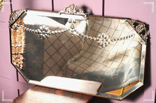 Pretty Vintage Art Deco Wall Mirror Beautiful Etched Glass Flower Swag Detail