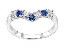 Sterling Silver Blue Simulated Sapphire & CZ Wishbone Eternity Ring size J to S