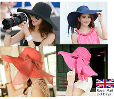 Ladies Women Summer Sun Beach Floppy Derby Hat Wide Large Brim Straw Foldable