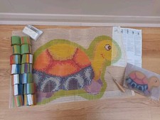 Turtle Rug Latch Hook Kit Vervaco 28x19.6"  Printed Canvas, Tool and Yarns