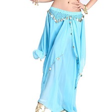 Women Belly Dance Skirt Gold Coins Chiffon Skirt Tribal Dance Costume Dress