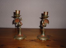 pair lovely old Brass Peacock Bird Candlesticks candle holders