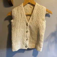 Chunky Cream Hand Knitted Arran Waistcoat Size XS  Button Up