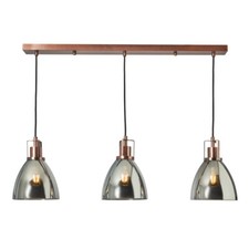 Litecraft Indy Ceiling Diner Pendant Smoke Tinted Glass Shaded 3 Light - Copper 