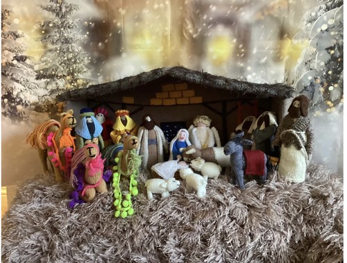 Hand knitted nativity scene - hand,