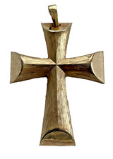 Avon Cross Pendant Two Shades of  Gold Plating Woodgrain Textured Finish c.1970s