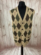 Lands End Mens XL Argyle Tweed Wool Sleeveless Jumper Sweater Vest Golf Preppy