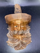 Vintage Folk Art Carved Wooden Tree Spirit Old Mans Face Hanging Sculpture 7.5”