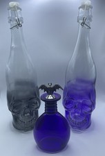 Collection Of Spooky Glass Bottles - Halloween Decorations - Skull & Bat - Goth