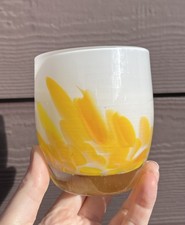 Buttercup Glassybaby - White Yellow Petal Votive Holder - Pre Trisk