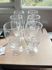 6 x Stella Artois Toughened Pint Glasses Horn Embossed Chalice Glasses