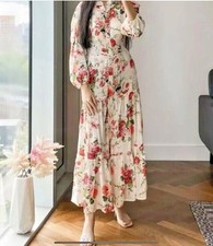 ZARA OF WHITE RED FLORAL PRINT MIDI MAXI LONG SUMMER DRESS SIZE L 10 38 0034/041