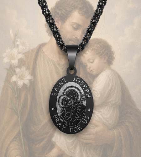 Saint joseph black necklace - st,