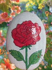 Hand Painted Pebble - Red Rose