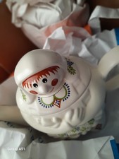 Ceramic Porcelain Teapot In Shape of Person In Hat with Handle and Lid Vintage