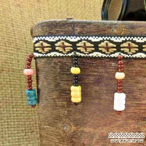 Tribal wooden beaded - beaded, fringe