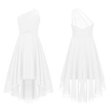 UK Girl Sequined Junior Bridesmaid Dresses Wedding Ruched One Shoulder Dresses