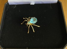 Art Deco Czech Faceted Glass Insect Spider Beetle Brooch In Gold Tone