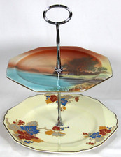 Charming & Unique Antique 2 Tier Cake Stand made from 2 period Art Deco Plates