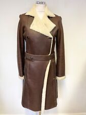 MULBERRY DARK BROWN LEATHER SHEEPSKIN KNEE LENGTH COAT SIZE 10 COST £2000