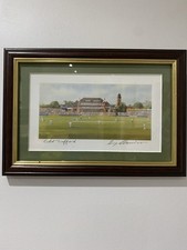 Old Trafford Cricket Print Signed by Terry Harrison- Sympathetically Framed