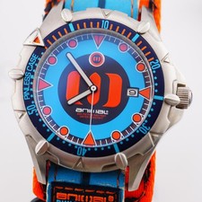 Animal Diver Watch 200M Blue Orange Bold Dial Date Surf Pinless Case
