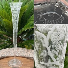 ? RARE William Yeoward Crystal LILY VASE GLORIANA engraved Grapevine 21” SIGNED