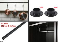 ROTHLEY 2 x 25mm 910mm black steel pole 2 x end socket Curtain Wardrobe Rail
