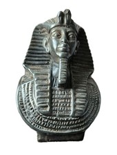 Tutankhamen Egyptian Black Stone Ornament Highlighted Bust Head Statue -4"