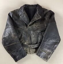 Vintage Distressed Leather Biker Jacket Motorcycle Jacket Brown Size 42