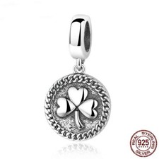 Lucky Irish Clover Leaf Shamrock S925 Sterling Silver Bead Charm for Women