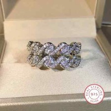 925 Silver 2 Row CZ Diamond Ladies Engagement Ring