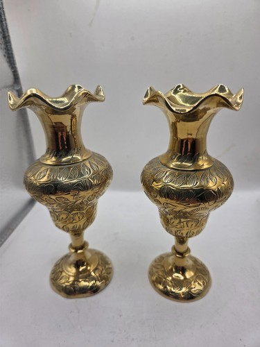 Pair vintage brass vases - brass,