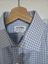 TM Lewin Mens Shirt Blue Gingham 16 35 Slim Fit Non Iron Cotton Long Sleeves