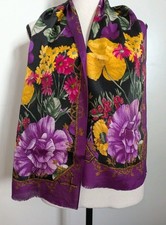 Vintage Oscar de la Renta made in Japan purple floral Oblong 11x52 In Silk Scarf