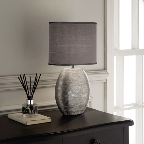 Silver ceramic table lamp with - table,