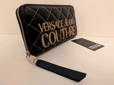 Versace Jeans Couture Zip Around Purse. Black and Gold. Stitched. New With tags