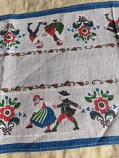 Vintage Swedish Table Runner Scandi Cotton Used Flowers Courting Couples