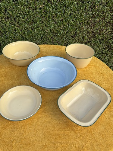 Vintage enamel bowls etc job - bowls,