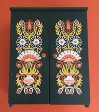Vintage Retro 70s Wooden Folk Art Floral Painted German Dolls Wardrope Cupboard