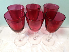 Rare set 6 Antique Cranberry glass sherry/port glasses,  Victorian hand blown. 