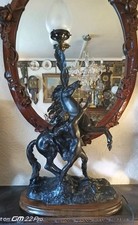 ANTIQUE, LARGE PATINATED SPELTER MARLY HORSE SCULPTURE Lamp