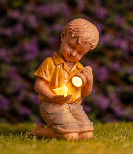 Solar boy garden statue - solar,