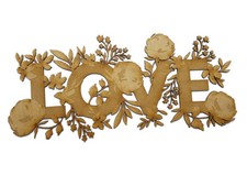 Wooden MDF Love Floral Word Sign decoration craft shape laser cut embellishment