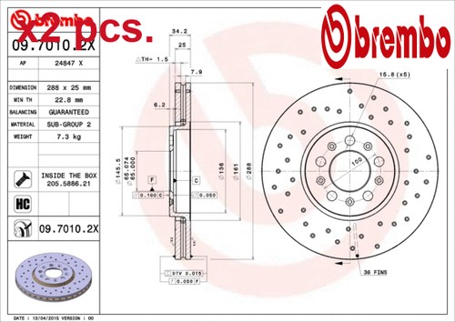 Pcs front brake - disc, set