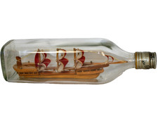 Vintage Nautical Model Ship In the Bottle Wooden Galleon Tall Sail Ship 10in