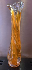 Vintage two tone Orange clear Swung Bud Vase Stretched Art Glass Murano 9.5"